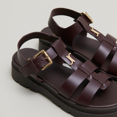 Platform sandals with monogram in brown leather | LONDRES