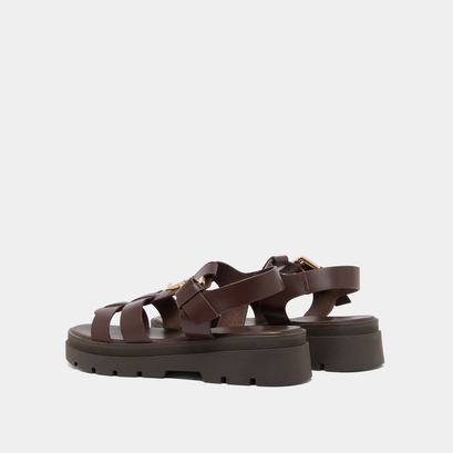 Platform sandals with monogram in brown leather | LONDRES