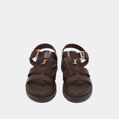 Platform sandals with monogram in brown leather | LONDRES