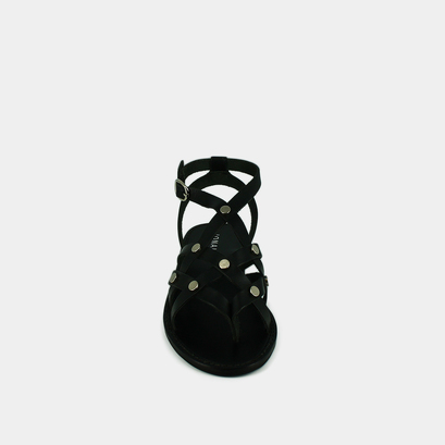 Nu-pieds &agrave; boucles et multiples brides in black leather | wulia