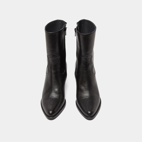 Heeled ankle boots with topstitch in black leather | DJAMENA