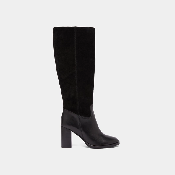 Bottes &agrave; talons in black suede and black leather | DOWN
