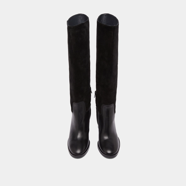 Bottes &agrave; talons in black suede and black leather | DOWN