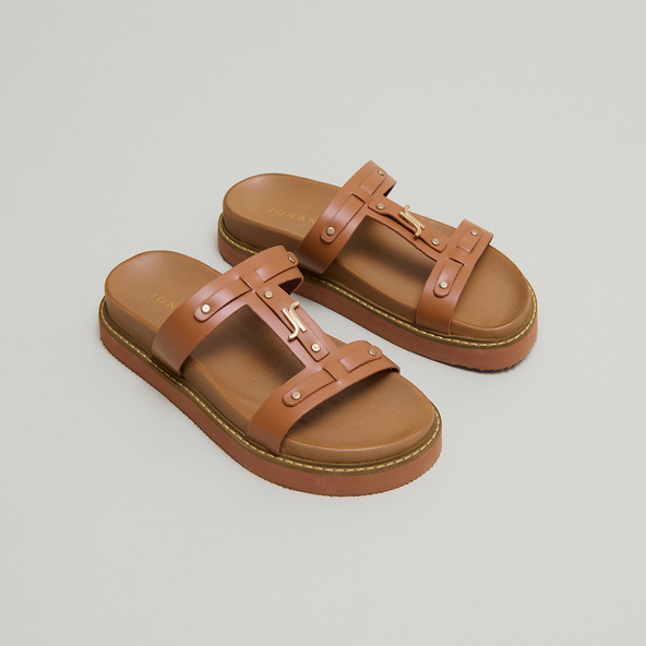 Platform sandals in cognac glazed leather | LUANA