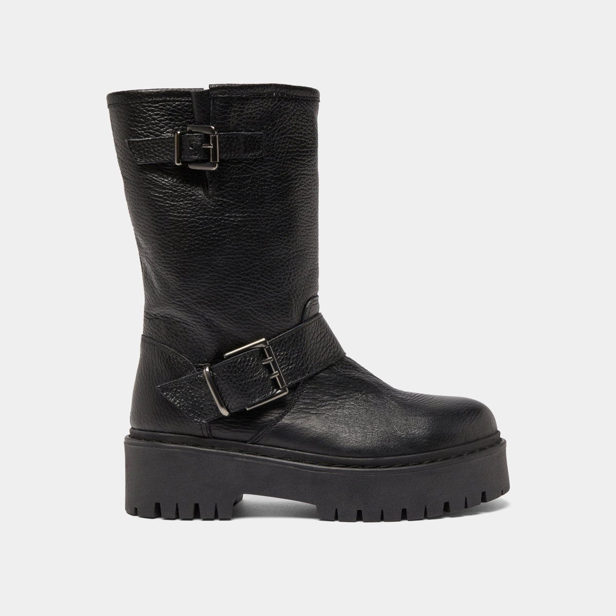 Bottes avec boucles in black grained leather | RICCARDO