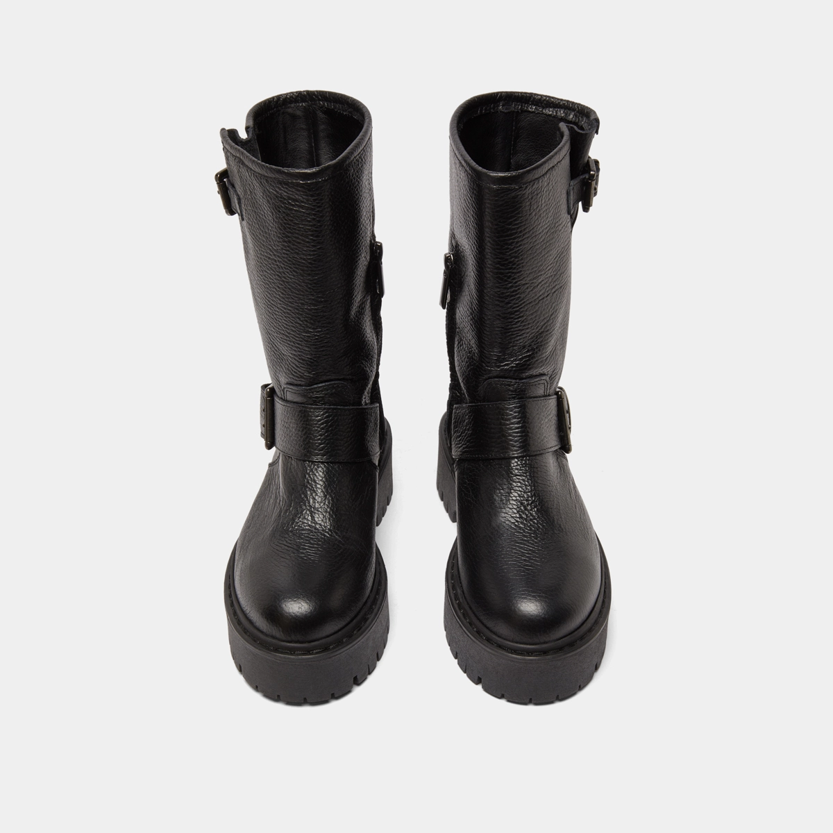 Bottes avec boucles in black grained leather | RICCARDO