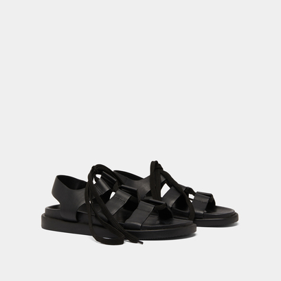 Sandales &agrave; multiples brides et lacets in black leather | wellington