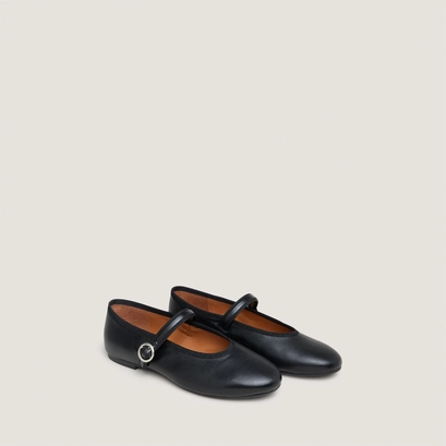 Ballet flats with straps and adjustable buckles in black leather | deesse