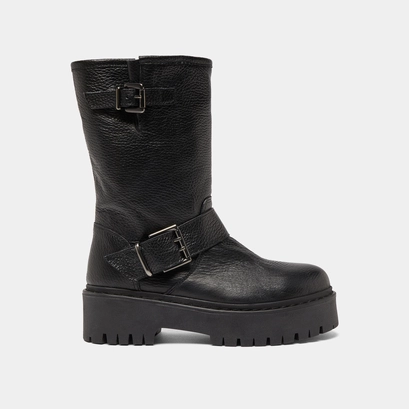 Bottes avec boucles in black grained leather | riccardo