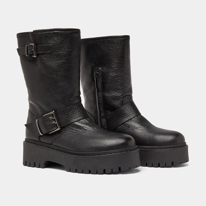 Bottes avec boucles in black grained leather | riccardo