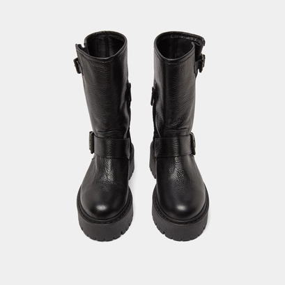 Bottes avec boucles in black grained leather | riccardo