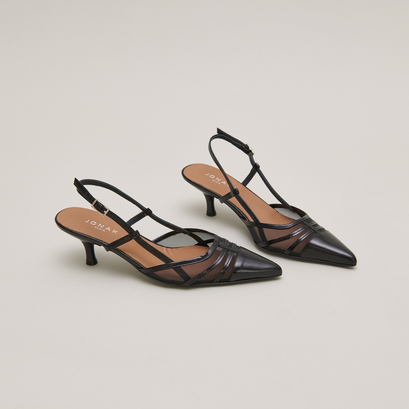 Heeled pumps in shiny black leather and mesh | DAMOISEAU