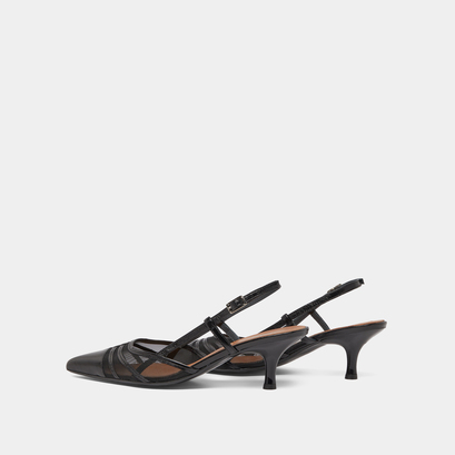 Heeled pumps in shiny black leather and mesh | DAMOISEAU