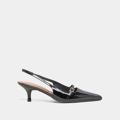 Heeled pumps in black patent | DAMOISELLE