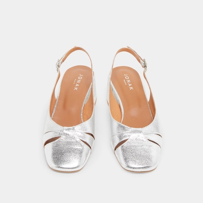 Square-toe ballet flats in silver cracked leather | DISTEL