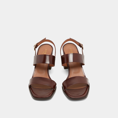 Sandales &agrave; talons in cognac glazed leather | valmont