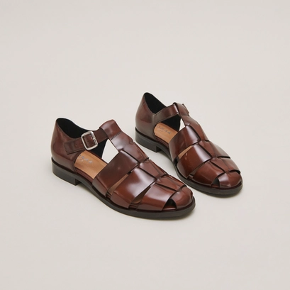 Sandales in brown glazed leather | AGOSTA