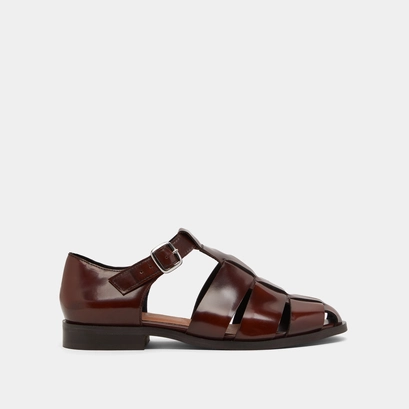 Sandales in brown glazed leather | AGOSTA