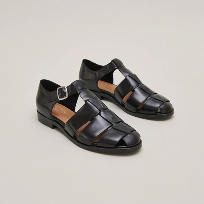 Sandales in black leather | AGOSTA