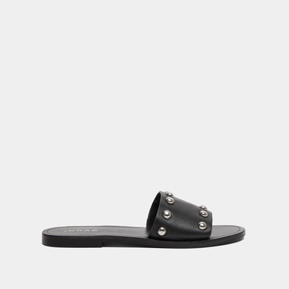 Mules &agrave; d&eacute;tails argent&eacute;s in black grained leather | winslow