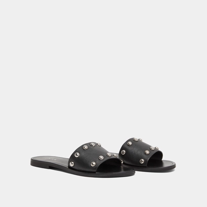Mules &agrave; d&eacute;tails argent&eacute;s in black grained leather | winslow