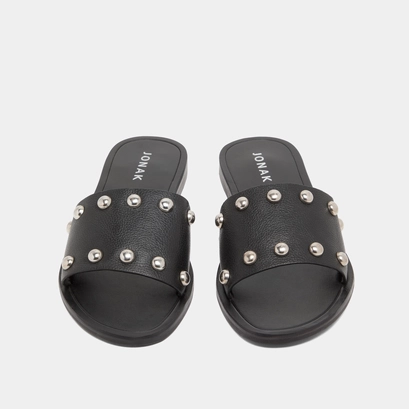 Mules &agrave; d&eacute;tails argent&eacute;s in black grained leather | winslow