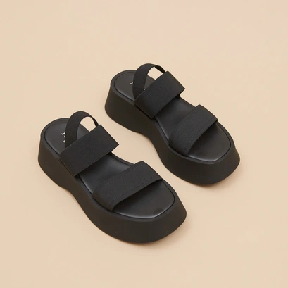 Wide-strap sandals in black elastic | EDITH