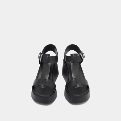 Sandales compens&eacute;es &agrave; boucles ajustables in black leather | estelle