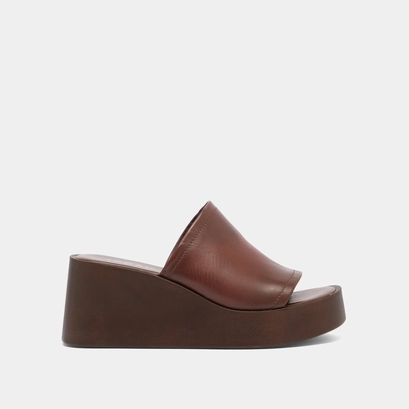 Mules compens&eacute;es in dark brown leather | eugene