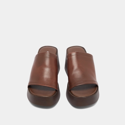 Mules compens&eacute;es in dark brown leather | eugene