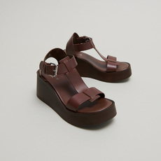 Sandales compens&eacute;es &agrave; boucles ajustables dark brown