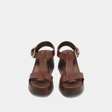 Sandales compens&eacute;es &agrave; boucles ajustables dark brown