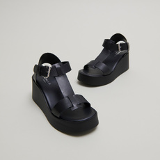 Sandales compens&eacute;es &agrave; boucles ajustables black