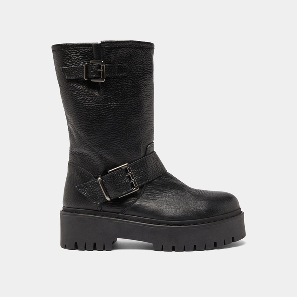 Bottes avec boucles in black grained leather | RICCARDO