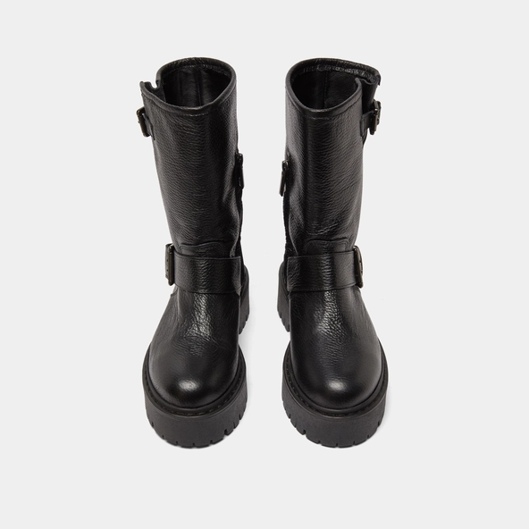 Bottes avec boucles in black grained leather | RICCARDO