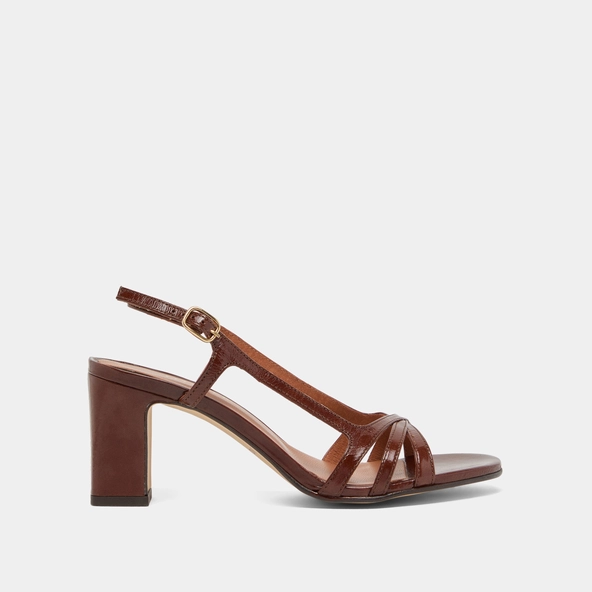 High-heeled sandals in brown shiny leather | VAIANA