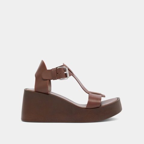 Sandales compens&eacute;es &agrave; boucles ajustables dark brown