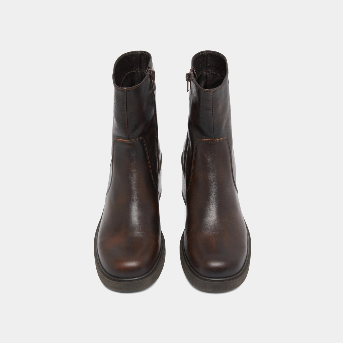 Boots à talons in brown patinated leather | PANDA