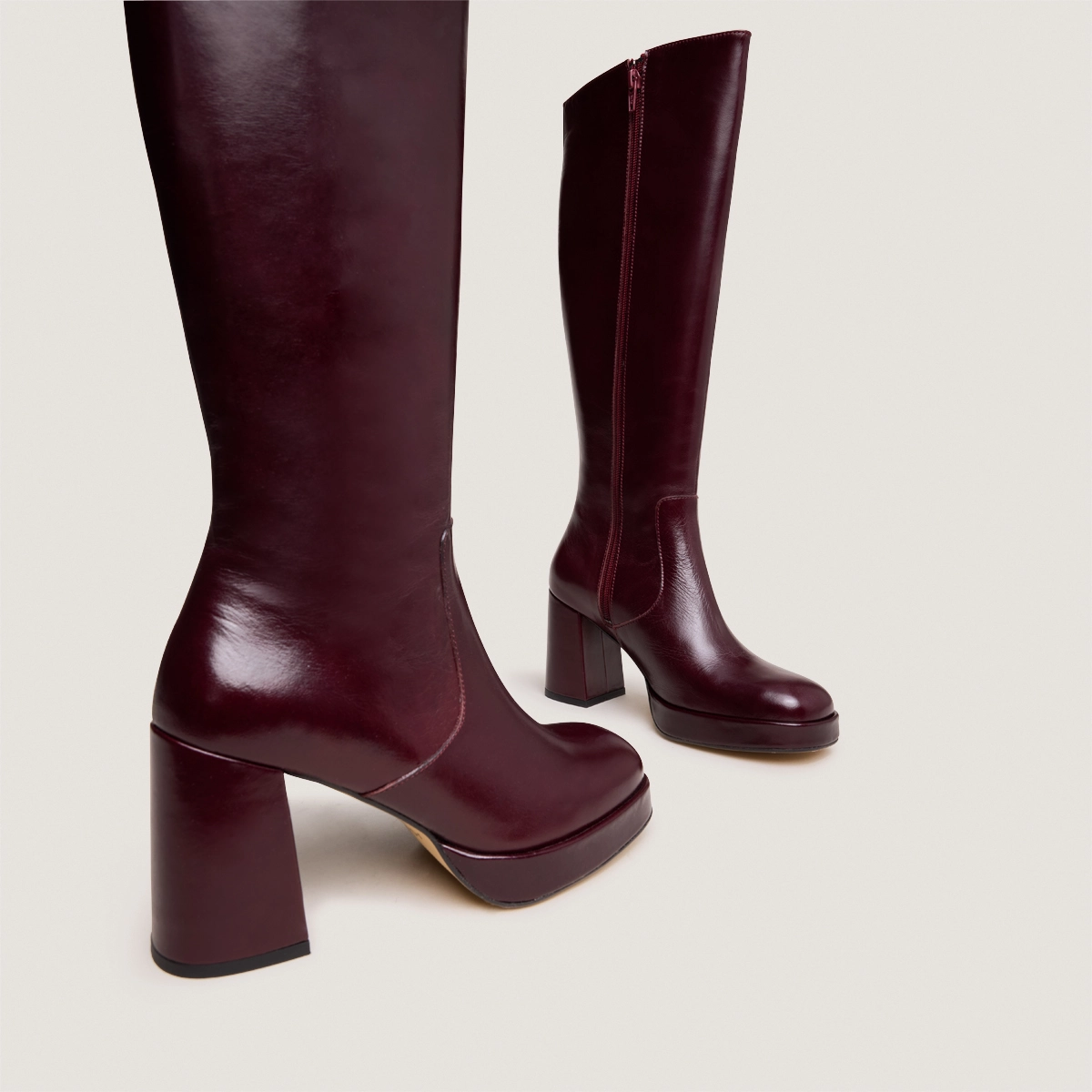 Platform boots in burgundy leather | VENDOME