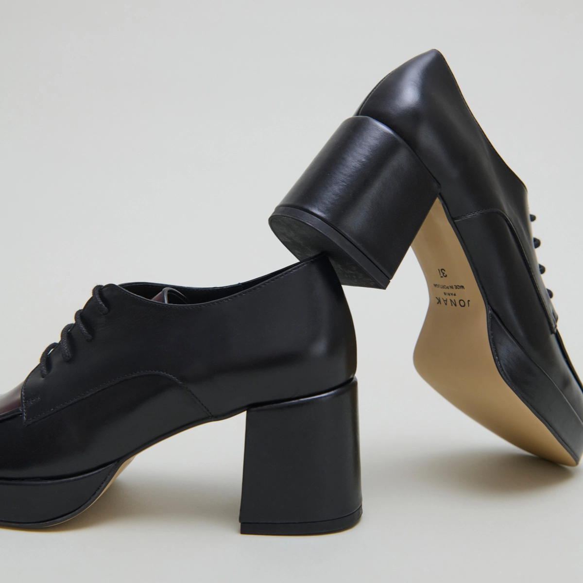 Derbies à talons in black and burgundy leather | VIVALDI