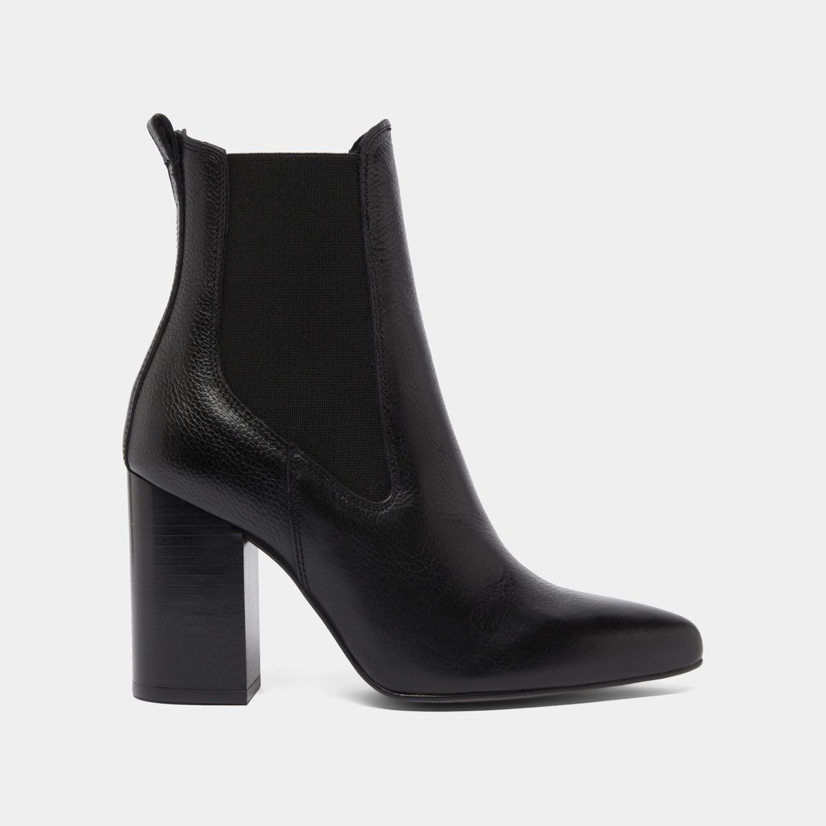 Bottines à talons et bouts pointus in black grained leather | BROOK