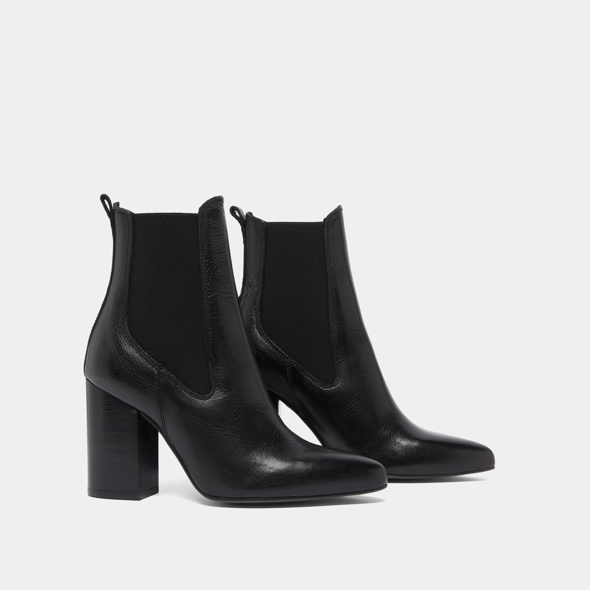 Bottines à talons et bouts pointus in black grained leather | BROOK