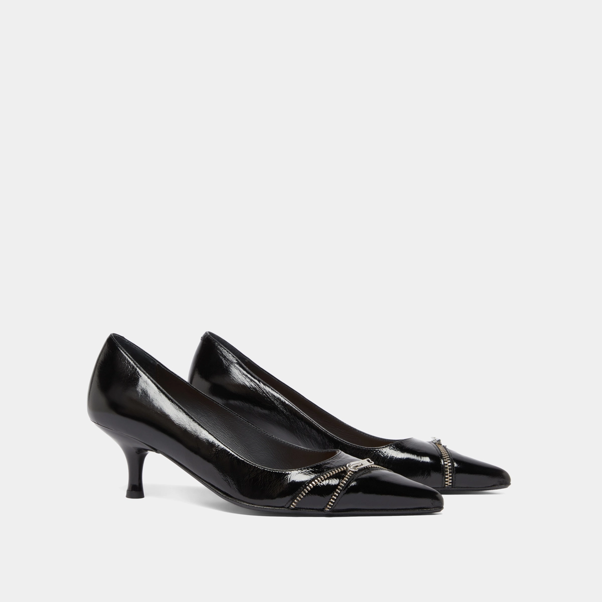 Escarpins &agrave; fermetures &eacute;clairs in black shiny leather | DANIELA