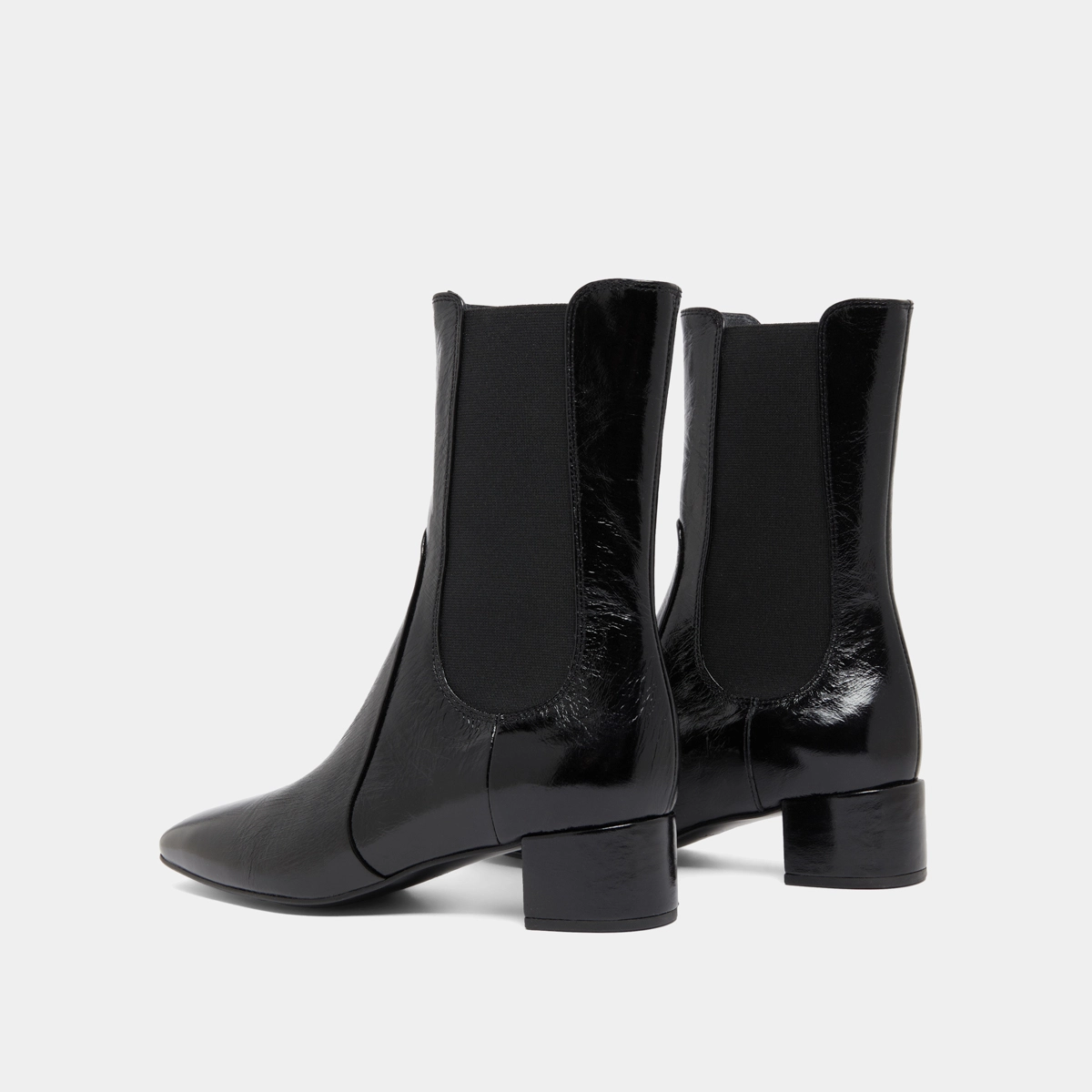 Bottines &agrave; larges &eacute;lastiques in black shiny leather | DOXI