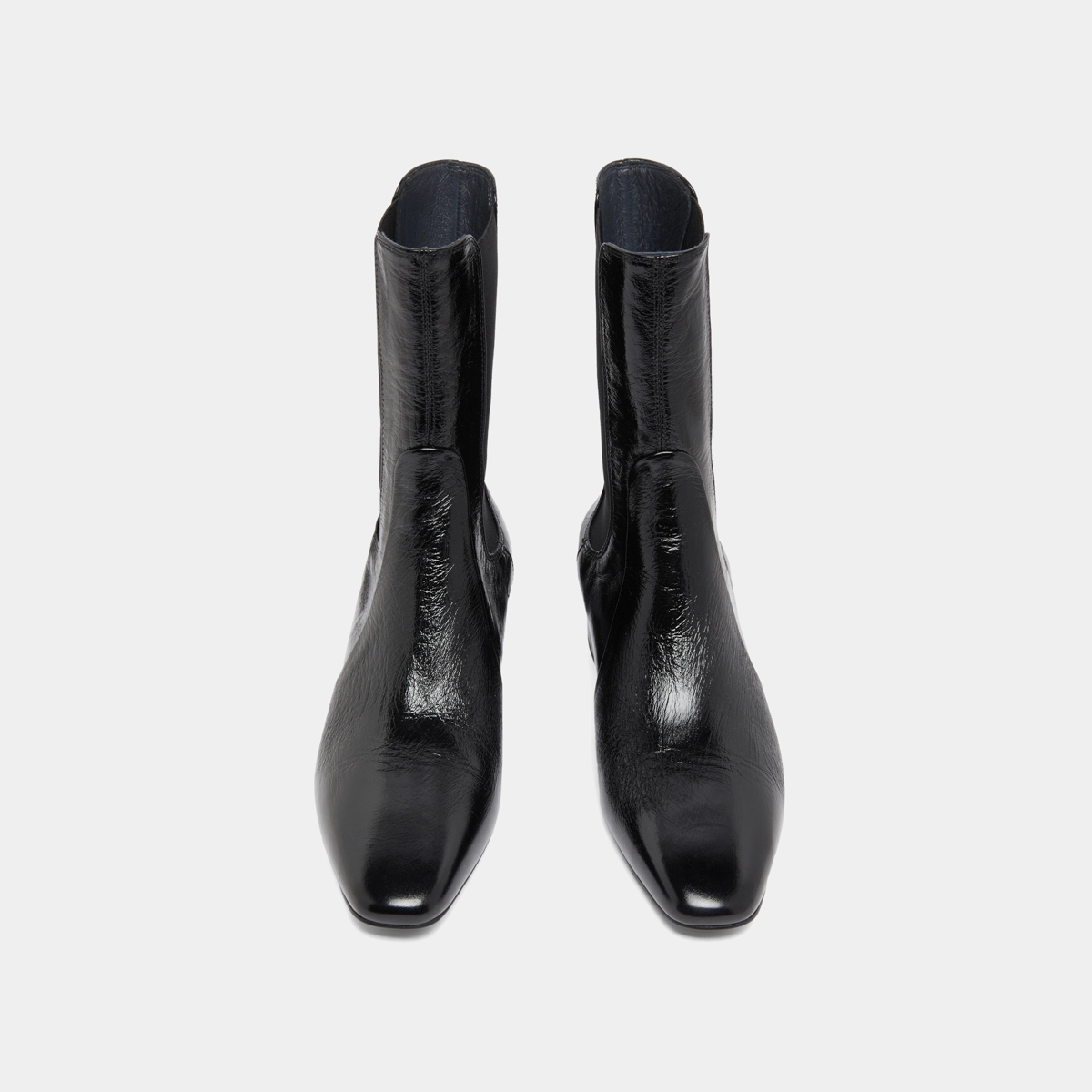 Bottines &agrave; larges &eacute;lastiques in black shiny leather | DOXI