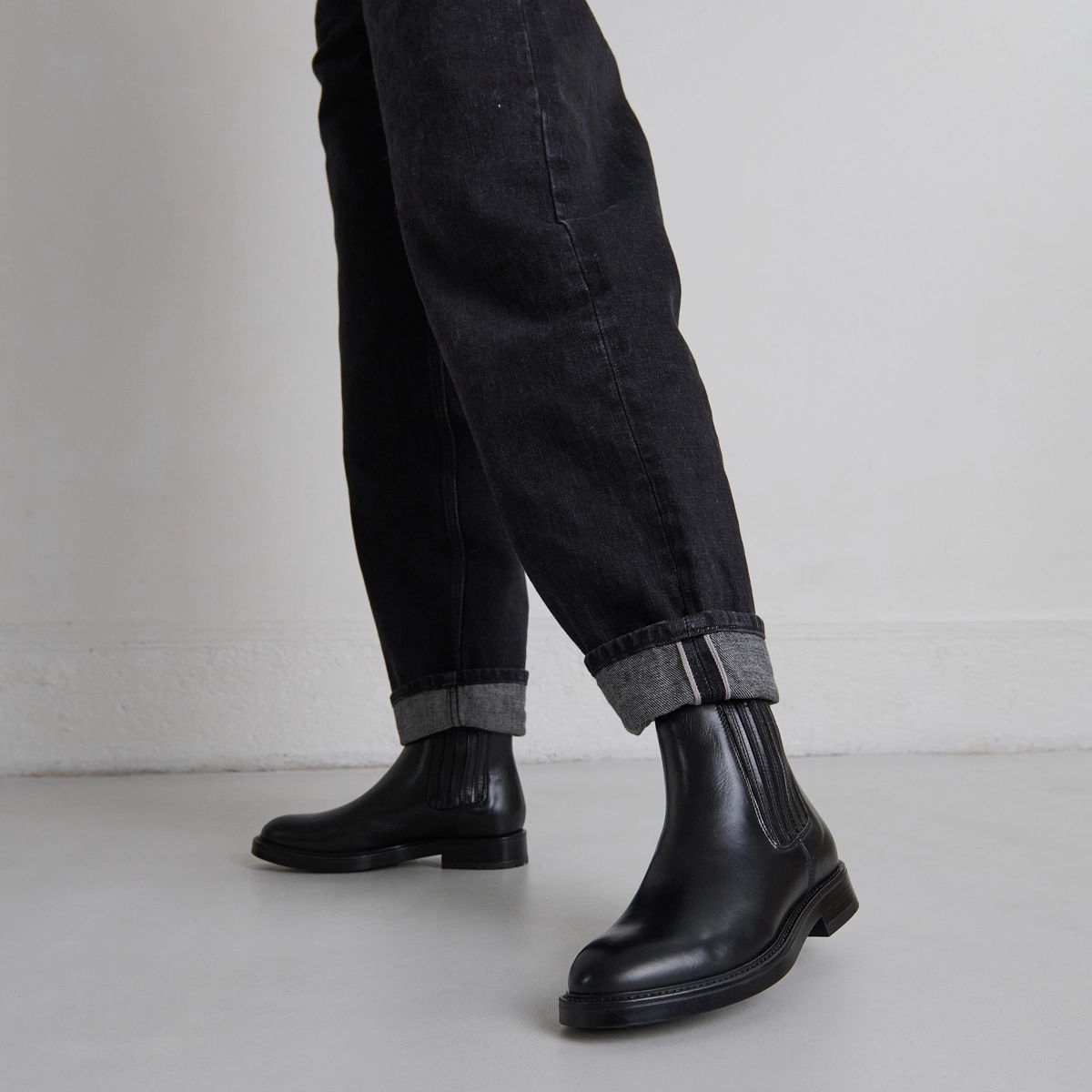 Boots à fronces in black leather | CLEANDRE