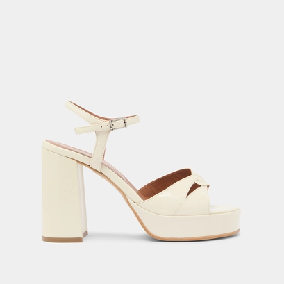 Sandales &agrave; plateformes et talons hauts in ecru shiny leather | justine