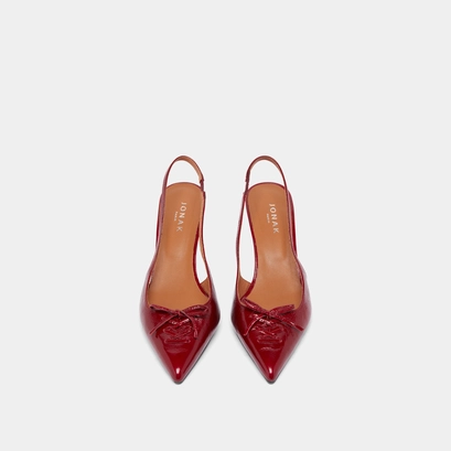 Pumps with open backs in carmine red shiny leather | DOLENE