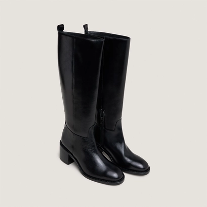 Knee-high boots in black leather calf size m | bonnie
