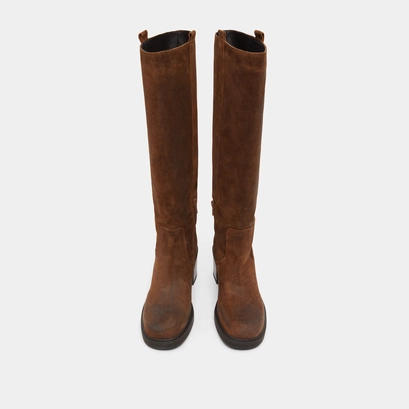 Bottes &agrave; bouts carr&eacute;s et &eacute;lastiques in tabac laminated suede | panache